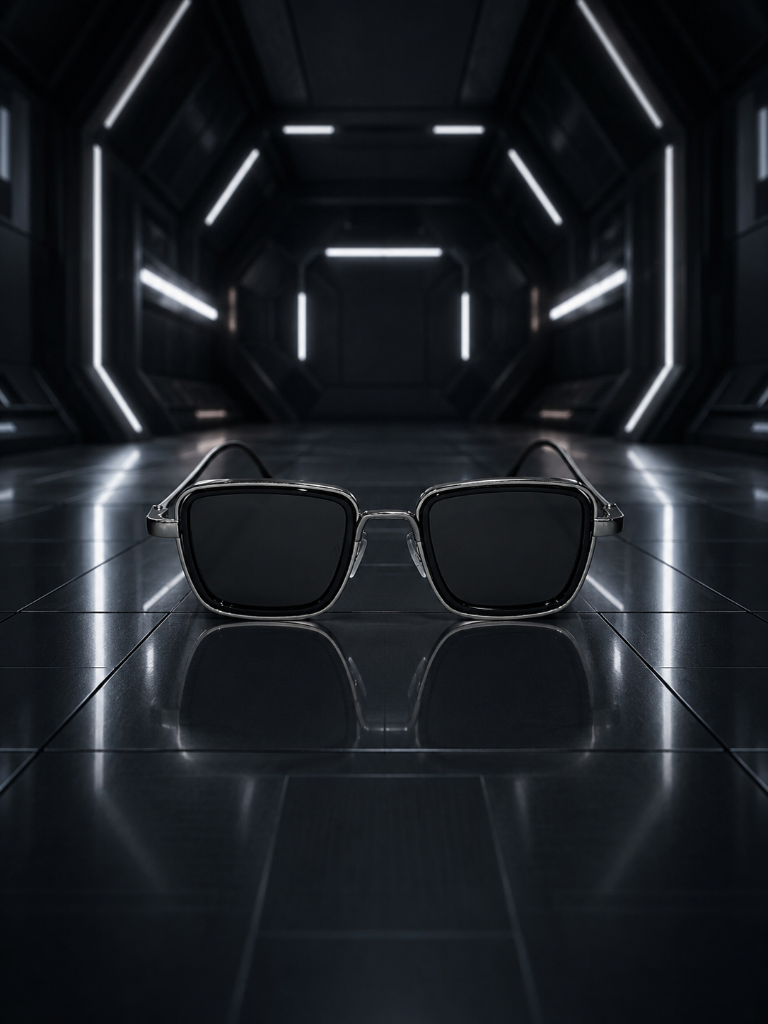 LENTES REVOLVER NEGROS PLATA