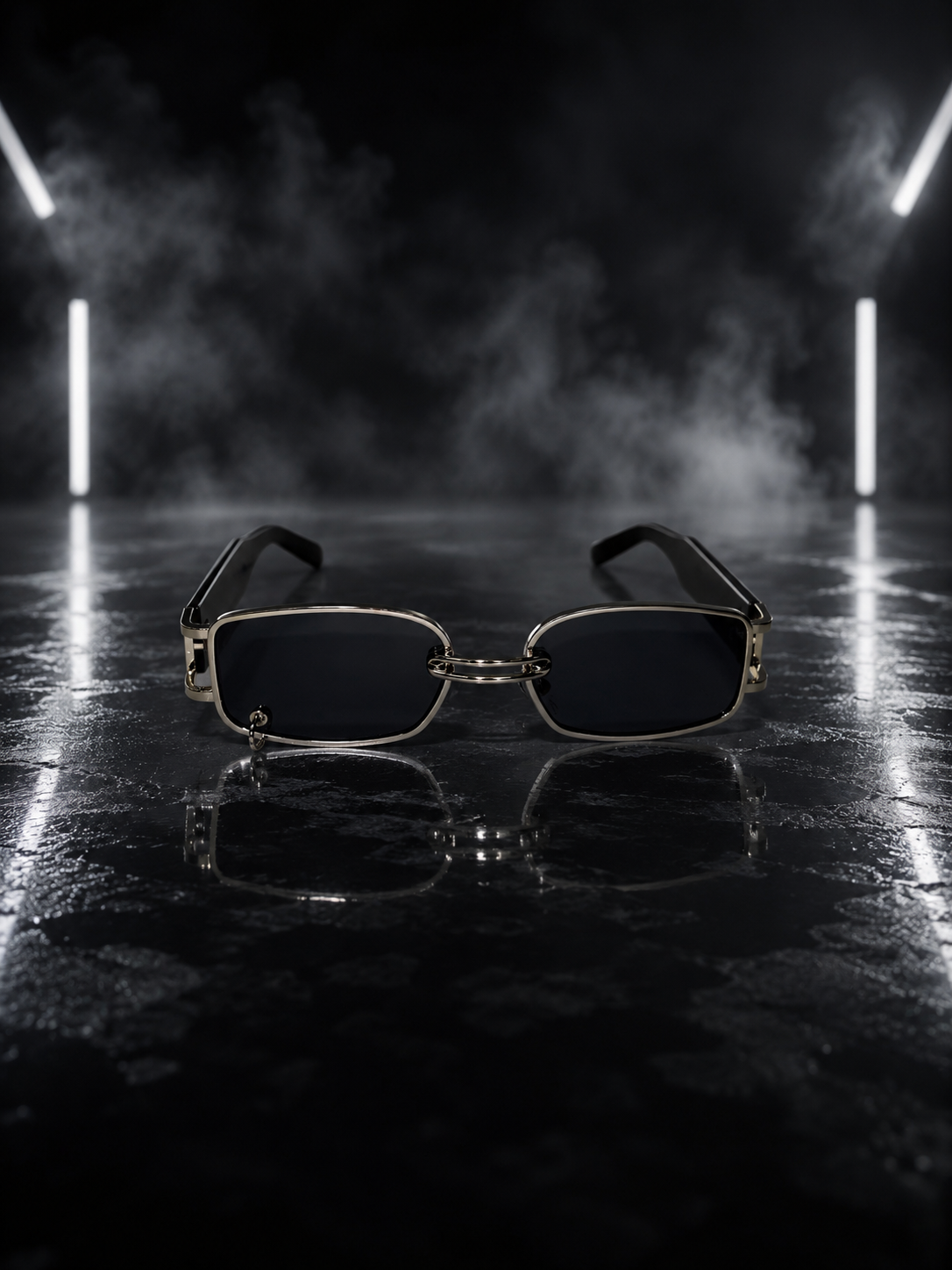 LENTES PIERCING NEGROS PLATA