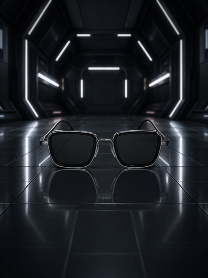 LENTES REVOLVER NEGROS PLATA